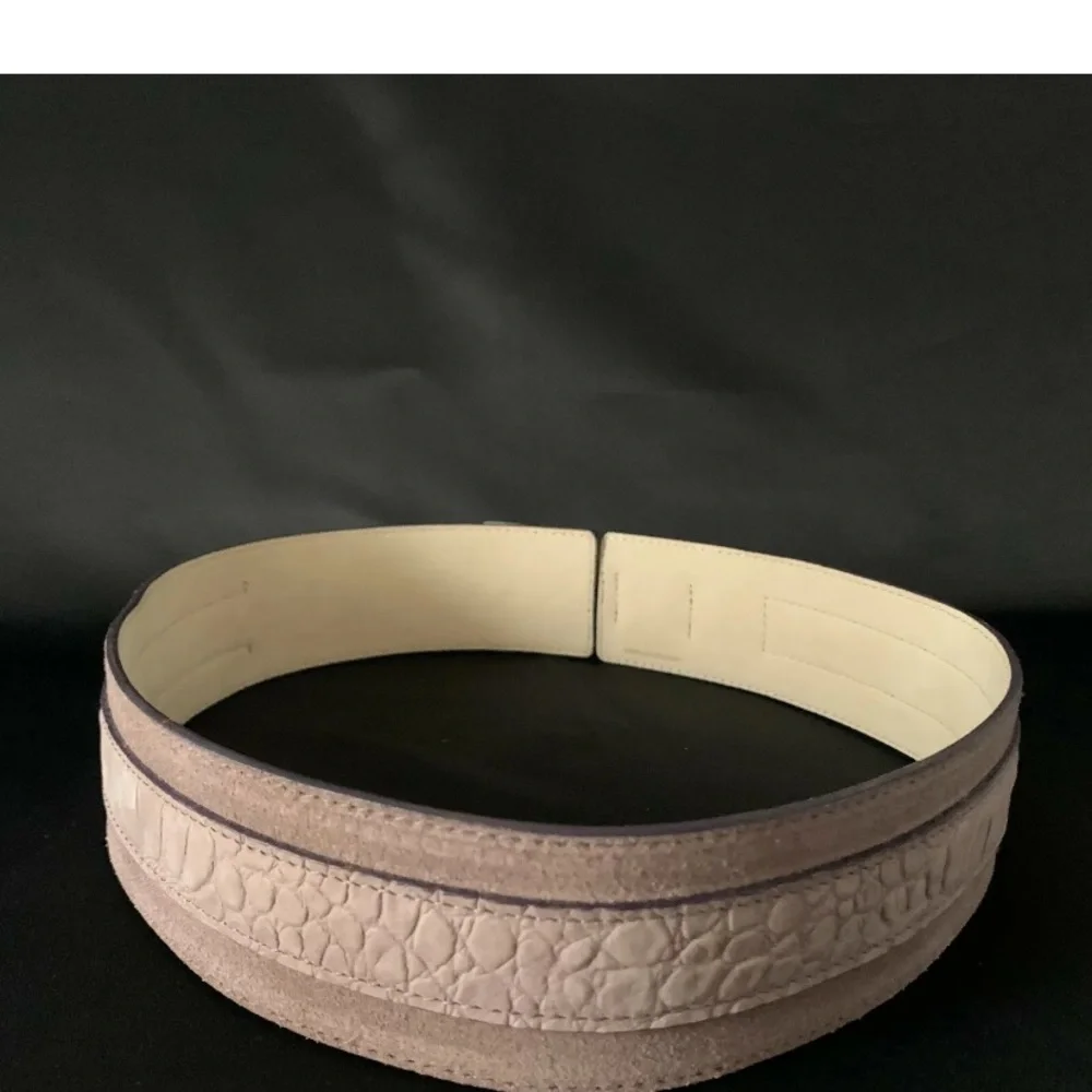 Wide gray suede Cole Haan statement belt w/big silver buckle Sz M NWOT
